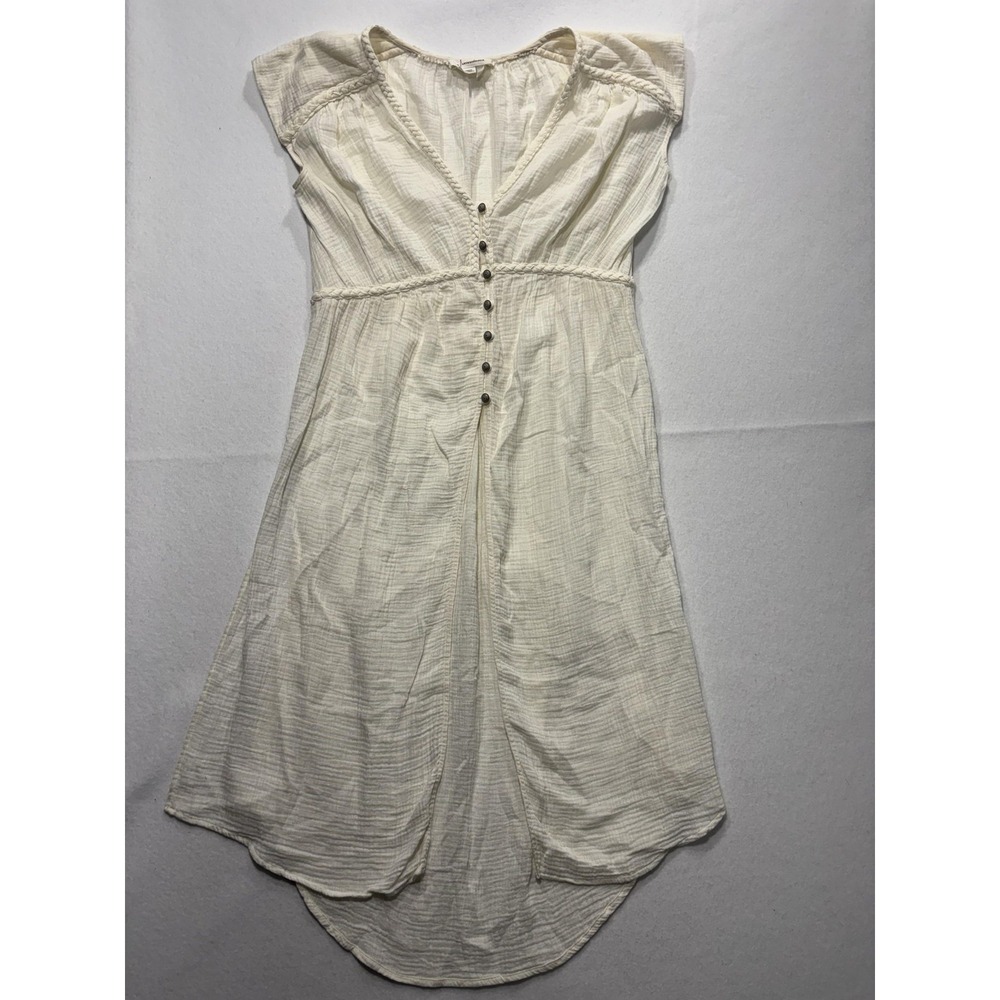 Anthropologie Dress Womens Medium White V Neck Button Front Braided Hi Low Boho